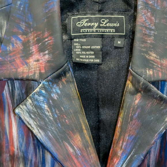 Up-cycled Terrry Lewis Leather Jacket Size LG - Hand Painted by Skye De La Rosa - Picture 6 of 8